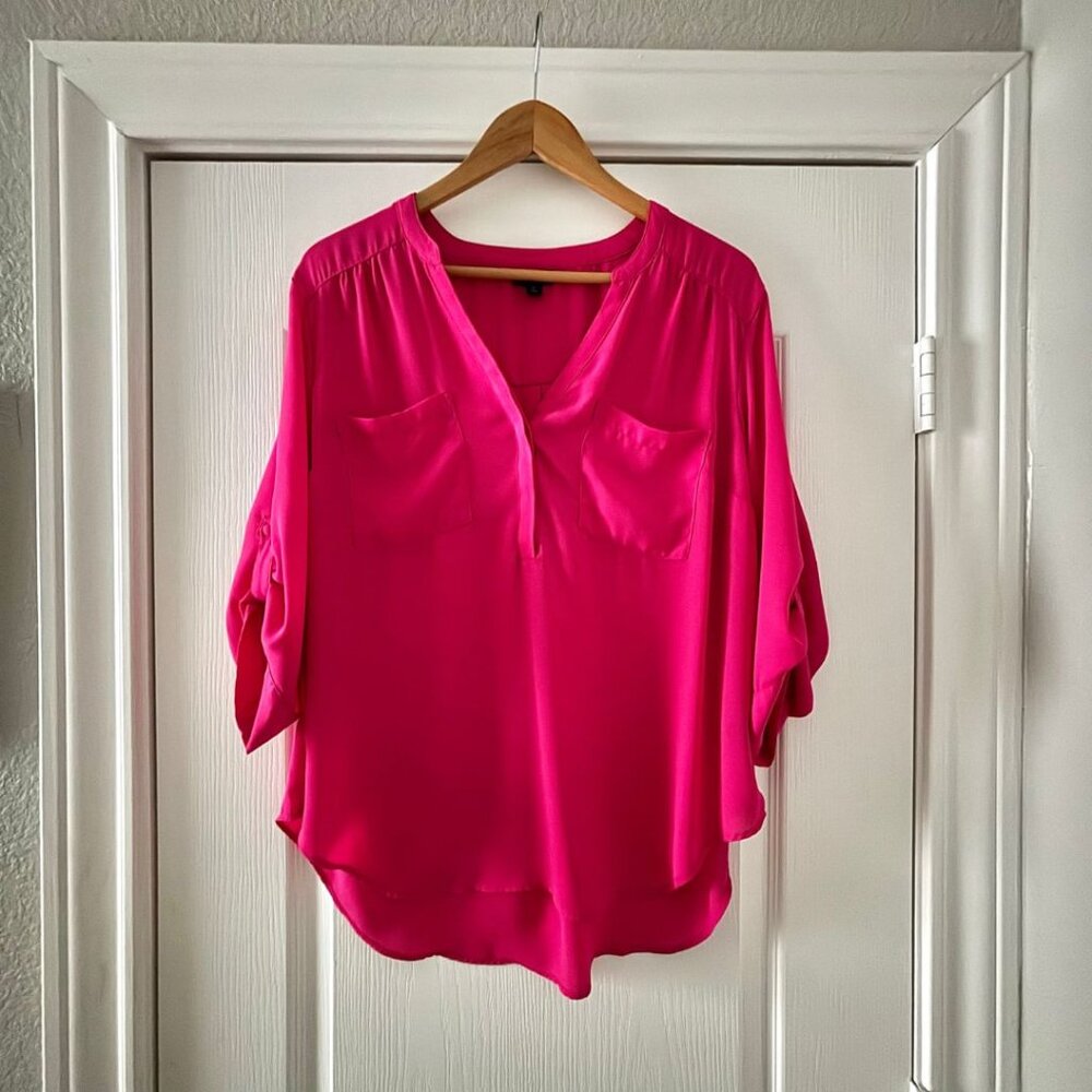 Torrid Harper Roll-tab Sleeve Pullover Tunic Blouse - Magenta L/XL